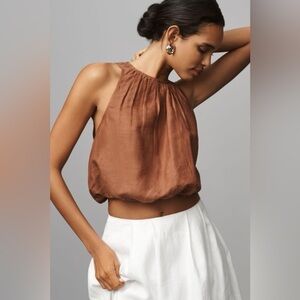 NWT Size L - By Anthropologie 100% Linen Bubble Crop Top